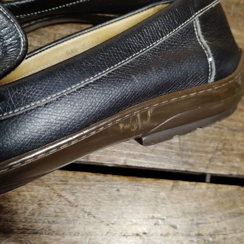 Cole Haan Sz 8 M Loafers Penny Shoes Slip On Black Pebbled Driving Moc